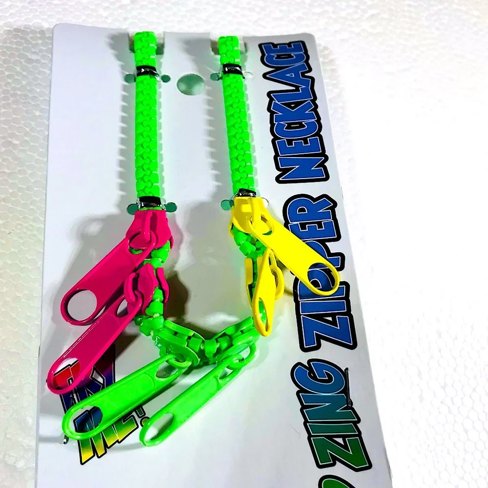 Neon Green Zipper Retro Statement Streetwear Necklace